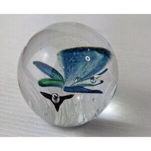 Dynasty Gallery Butterfly Paperweight Art Glass 2.25” Glow In Dark Blue Green